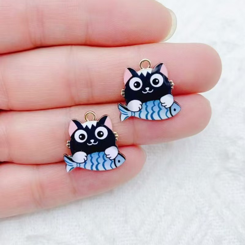 10pcs 국경 간 판매 만화 귀여운 합금 고양이 물고 - Phone Accessories Diy 리뷰 및 가격